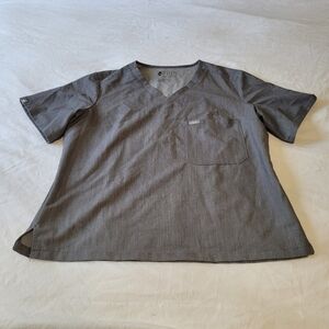FIGS Women Scrub Top Size Large Gray V-neck Chest Pocket
